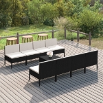 Set Divani da Giardino 9 pz con Cuscini in Polyrattan Nero