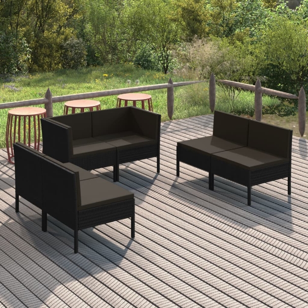 Set Divani da Giardino 6 pz con Cuscini in Polyrattan Nero