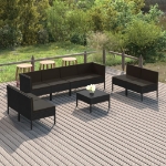 Set Divani da Giardino 9 pz con Cuscini in Polyrattan Nero