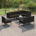 Set Divani da Giardino 9 pz con Cuscini in Polyrattan Nero