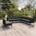 Set Divani da Giardino 9 pz con Cuscini in Polyrattan Nero