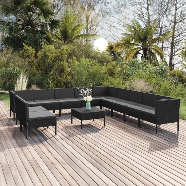 Set Divani da Giardino 12 pz con Cuscini in Polyrattan Nero