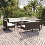 Set Divani da Giardino 12 pz con Cuscini in Polyrattan Marrone