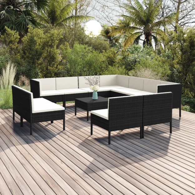 Set Divani da Giardino 12 pz con Cuscini in Polyrattan Nero