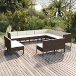 Set Divani da Giardino 12 pz con Cuscini in Polyrattan Marrone