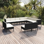 Set Divani da Giardino 11 pz con Cuscini in Polyrattan Nero