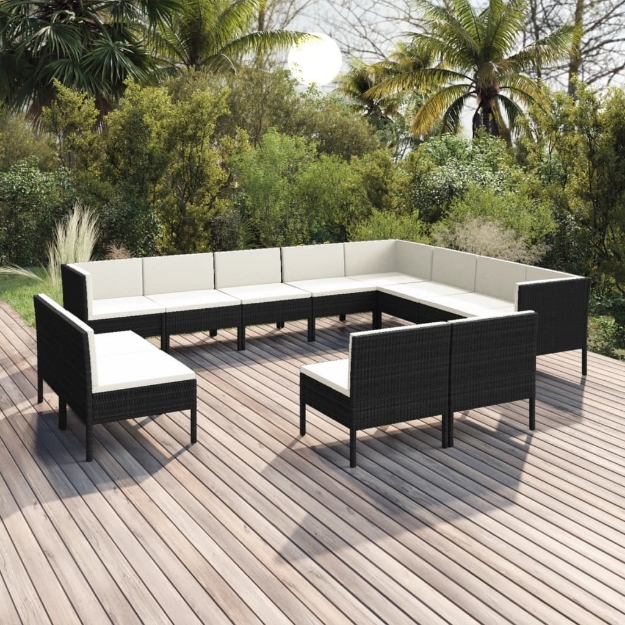 Set Divani da Giardino 11 pz con Cuscini in Polyrattan Nero