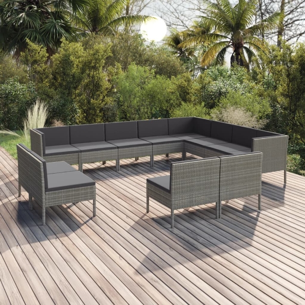 Set Divani da Giardino 12 pz con Cuscini in Polyrattan Grigio