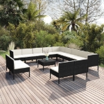 Set Divani da Giardino 14 pz con Cuscini in Polyrattan Nero