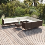 Set Divani da Giardino 11 pz con Cuscini in Polyrattan Marrone