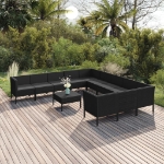 Set Divani da Giardino 12 pz con Cuscini in Polyrattan Nero