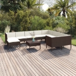 Set Divani da Giardino 11 pz con Cuscini in Polyrattan Marrone