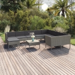 Set Divani da Giardino 11 pz con Cuscini in Polyrattan Grigio