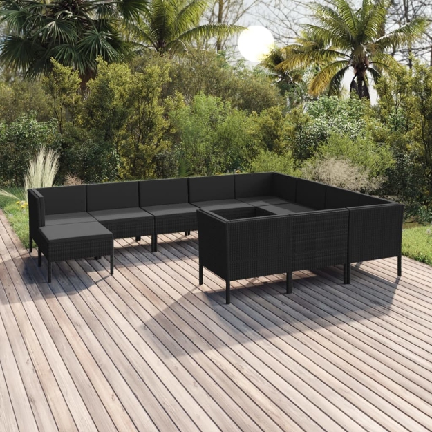 Set Divani da Giardino 11 pz con Cuscini in Polyrattan Nero