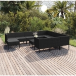 Set Divani da Giardino 12 pz con Cuscini in Polyrattan Nero