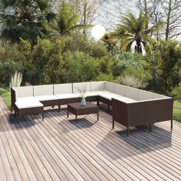 Set Divani da Giardino 12 pz con Cuscini in Polyrattan Marrone