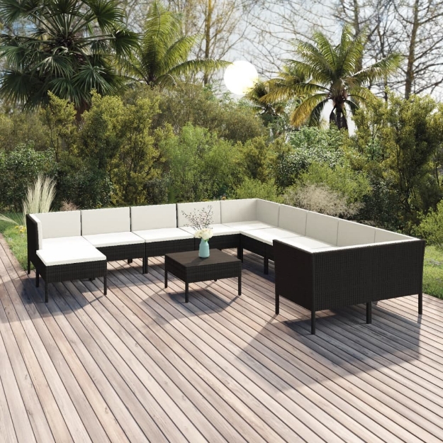 Set Divani da Giardino 12 pz con Cuscini in Polyrattan Nero