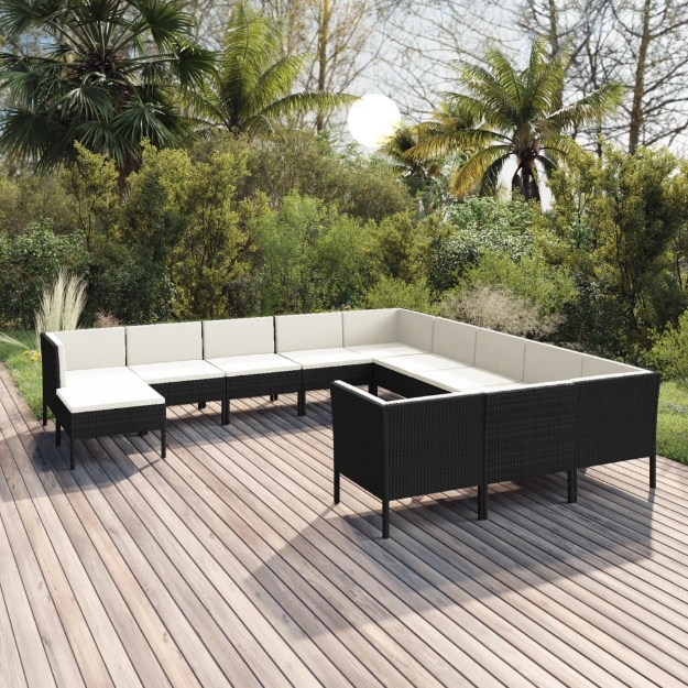 Set Divani da Giardino 12 pz con Cuscini in Polyrattan Nero