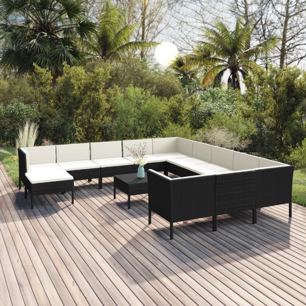 Set Divani da Giardino 13 pz con Cuscini in Polyrattan Nero