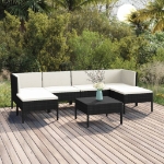 Set Divani da Giardino 7 pz con Cuscini in Polyrattan Nero