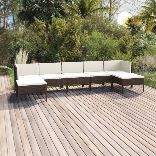 Set Divani da Giardino 7 pz con Cuscini in Polyrattan Marrone