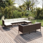 Set Divani da Giardino 10 pz con Cuscini in Polyrattan Marrone