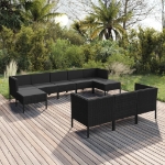 Set Divani da Giardino 10 pz con Cuscini in Polyrattan Nero