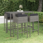 Set da Bar da Giardino 5 pz con Cuscini in Polyrattan Grigio