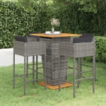 Set da Bar da Giardino 5 pz con Cuscini in Polyrattan Grigio