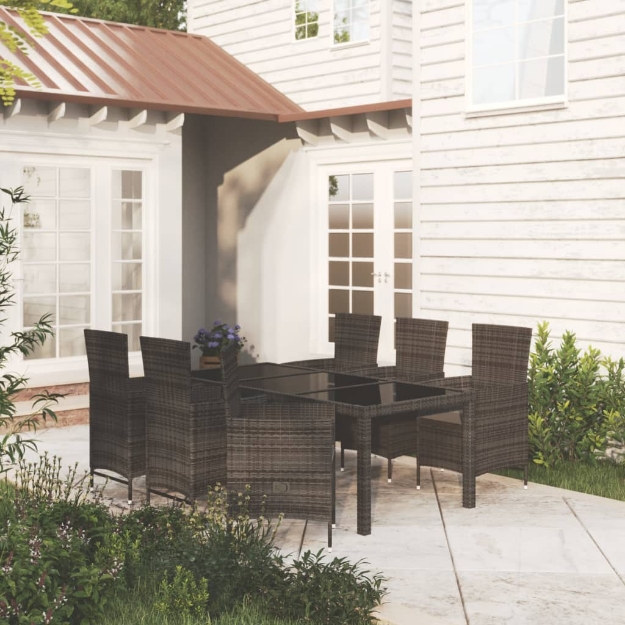 Set Mobili da Giardino 7 pz con Cuscini in Polyrattan Nero