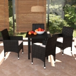 Set da Pranzo per Giardino 5 pz con Cuscini in Polyrattan Nero