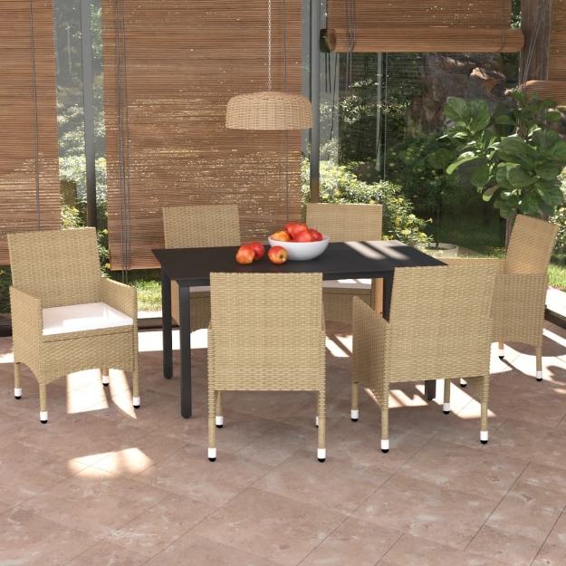 Set Pranzo da Giardino 7 pz con Cuscini in Polyrattan Beige