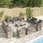 Set Divani da Giardino 16 pz con Cuscini in Polyrattan Grigio