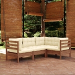 Set Divani da Giardino 4 pz con Cuscini Miele Legno di Pino