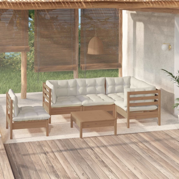 Set Divani da Giardino 6 pz con Cuscini Miele Legno di Pino