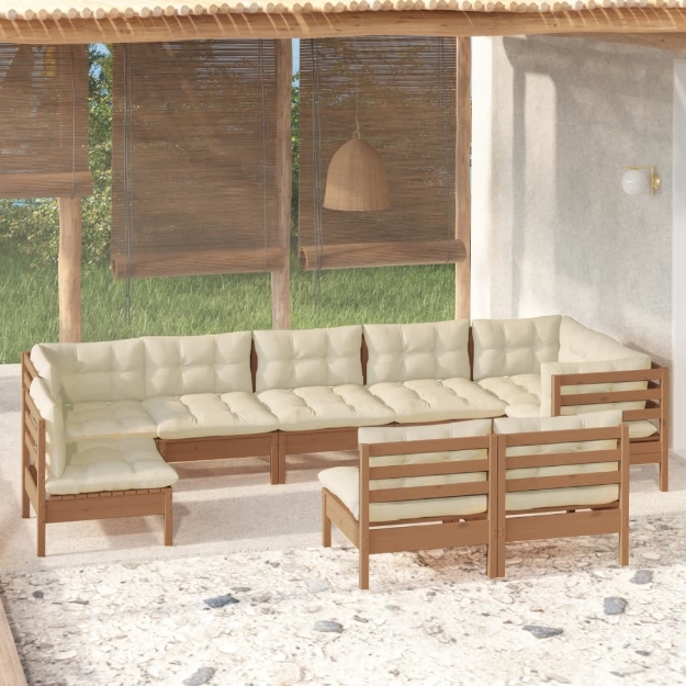 Set Divani da Giardino 9 pz con Cuscini Miele in Legno di Pino