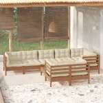 Set Divani da Giardino 9 pz con Cuscini Miele Legno di Pino