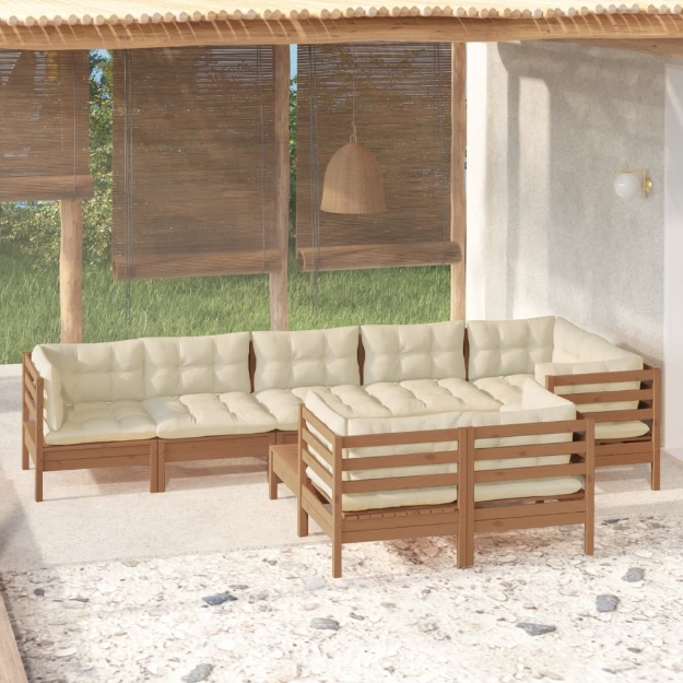 Set Divani da Giardino 9 pz con Cuscini Miele Legno di Pino