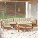 Set Divani da Giardino 10 pz con Cuscini Miele Legno di Pino