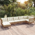 Set Divani da Giardino 7 pz con Cuscini Miele Legno di Pino