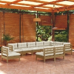 Set Divani da Giardino 10 pz con Cuscini Miele Legno di Pino