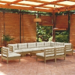 Set Divani da Giardino 11 pz con Cuscini Miele Legno di Pino