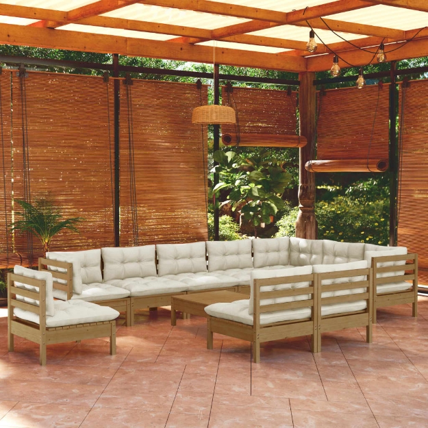 Set Divani da Giardino 11 pz con Cuscini Miele Legno di Pino