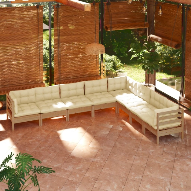 Set Divani da Giardino 8 pz con Cuscini Miele Legno di Pino