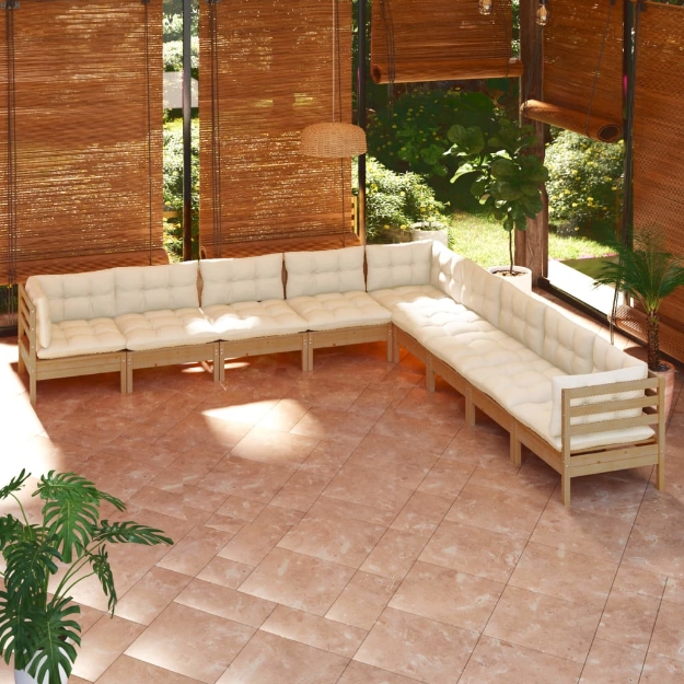 Set Divani da Giardino 9 pz con Cuscini Miele in Legno di Pino