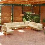 Set Divani da Giardino 10 pz con Cuscini Miele Legno di Pino