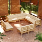 Set Divani da Giardino 11 pz con Cuscini Miele Legno di Pino