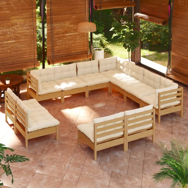 Set Divani da Giardino 11 pz con Cuscini Miele Legno di Pino