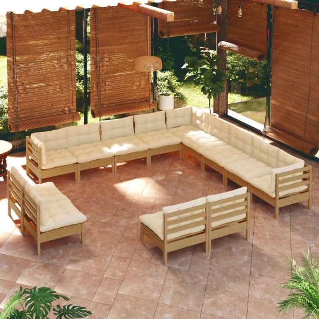 Set Divani da Giardino 13 pz con Cuscini Miele Legno di Pino