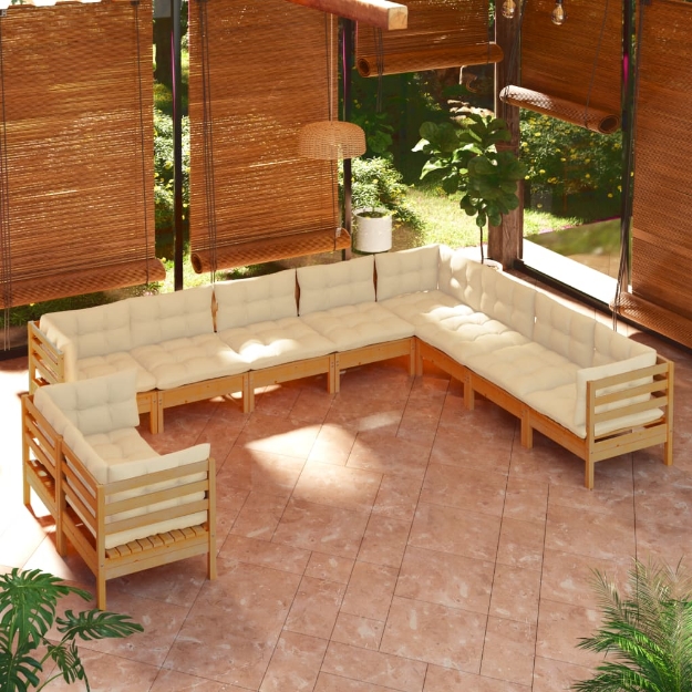 Set Divani da Giardino 10 pz con Cuscini Miele Legno di Pino